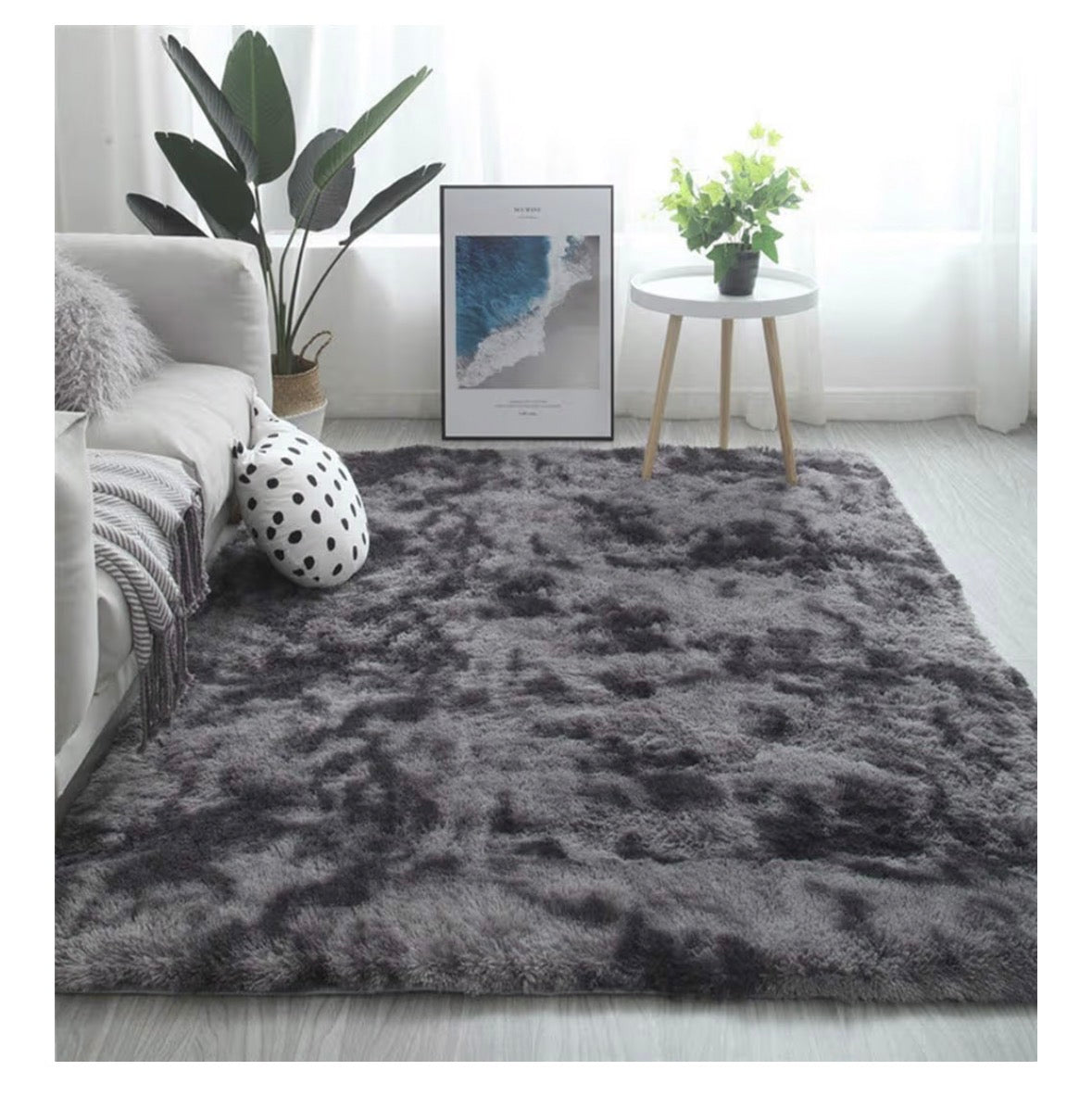 Area Rugs Shaggy Carpet for Living Room Bedroom Large Fluffy Carpet Modern Non-Slip Mat Multisize Rug Indoor Home Decor (Black Gray, 120 x160 cm)