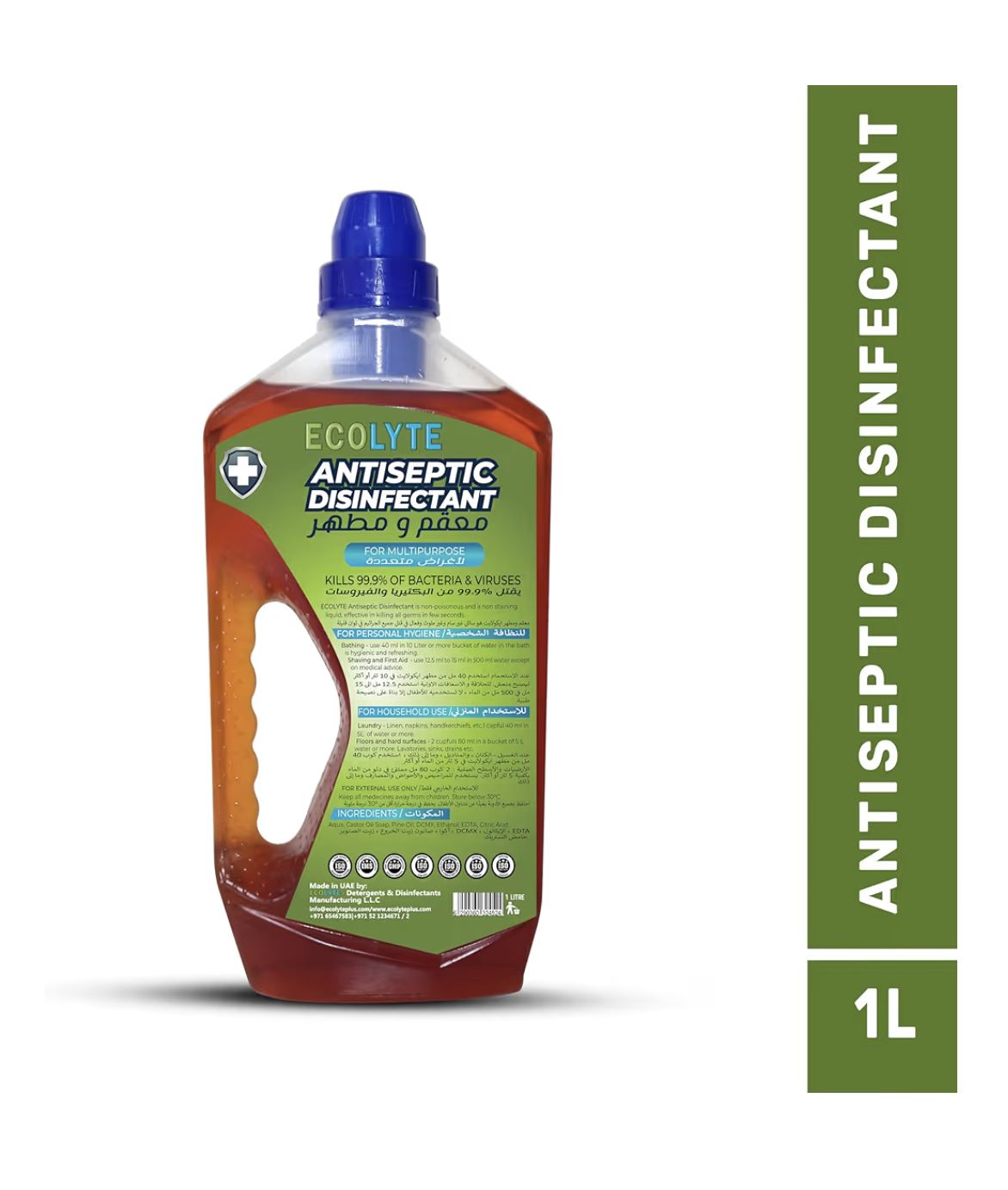 ECOLYTE+ Antiseptic Disinfectant, Premium Liquid for Effective Germ Protection Antibacterial & Personal Hygiene, Versatile & Effective, Used in Bathing, Laundry, All purpose Cleaner (1 Liter)