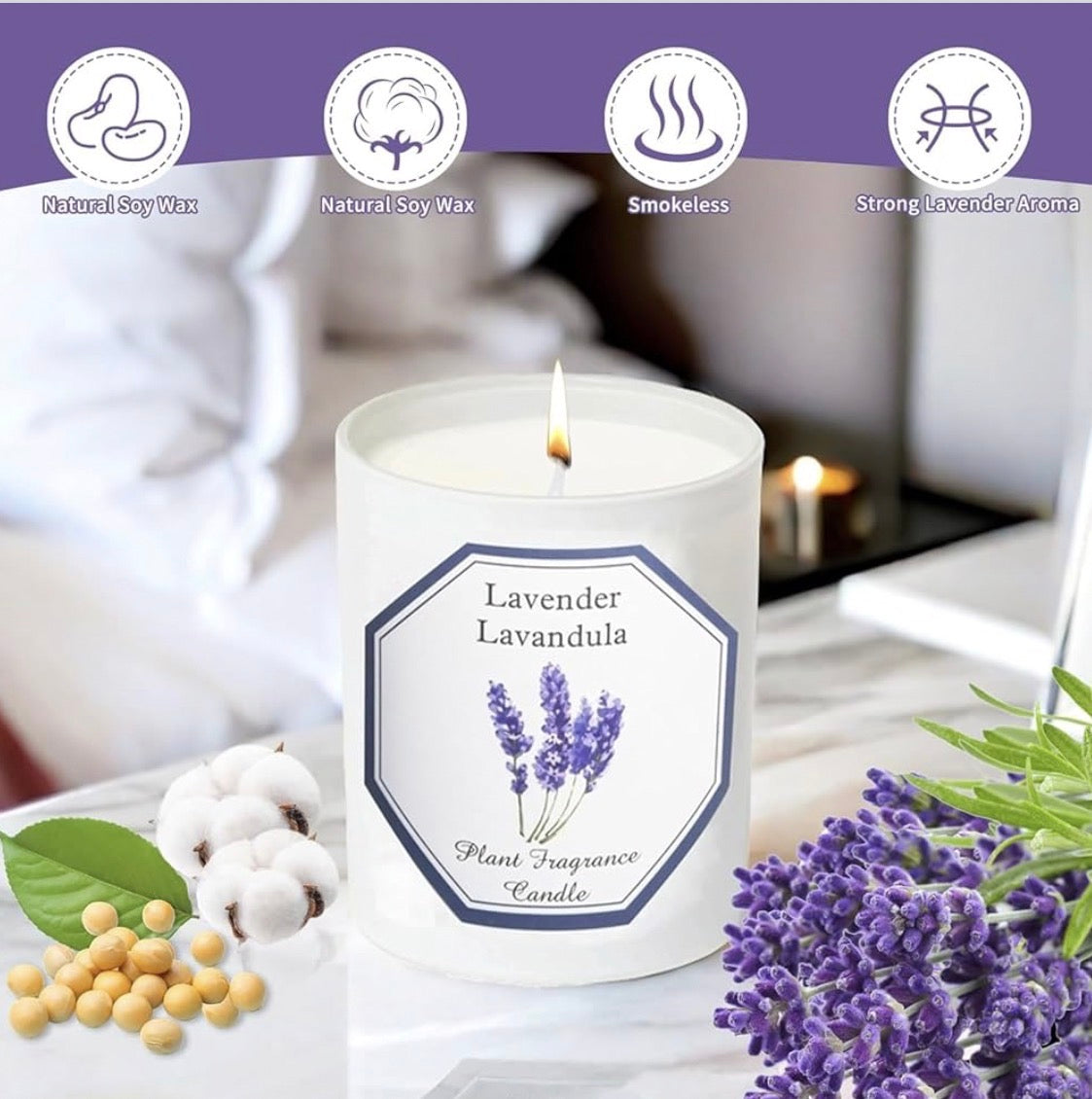 Lavender Scented Candles for Home, Natural Soy Wax Scented Candles for Home, Aromatherapy Candles for Relaxation, Stress Relief & Christmas Gifts, 6 oz 40 Hours Long Burning