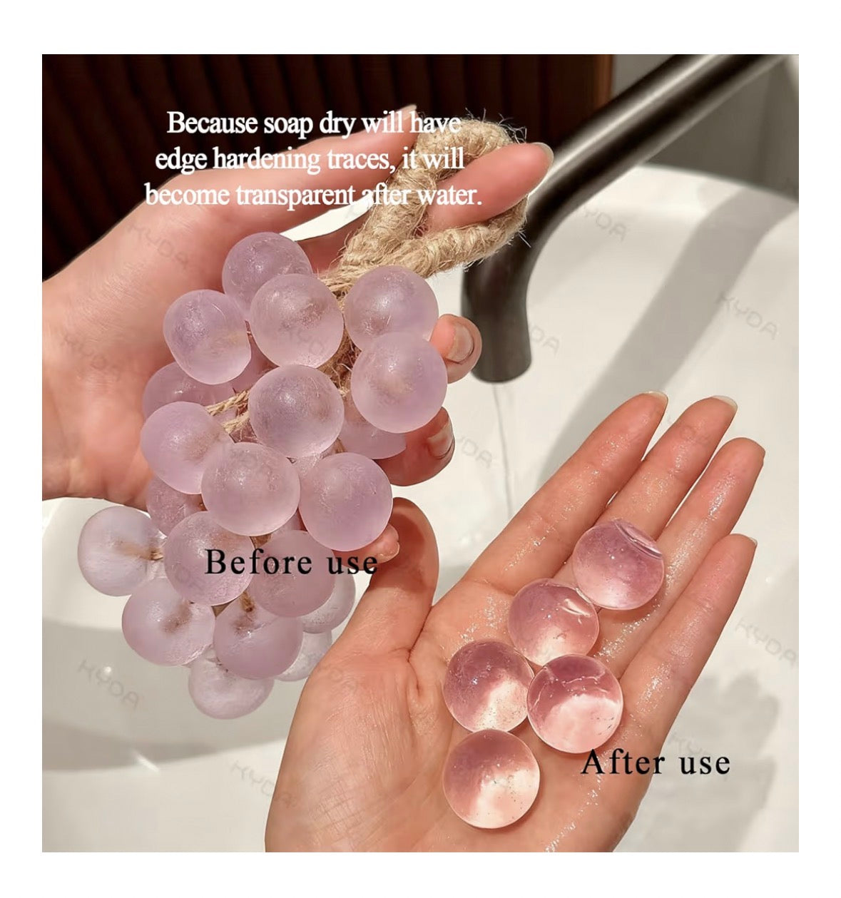 KYDA Purple Grape Soap on Rope, Cold Process Bath Soap, Handmade Grapes Cluster Shaped Soaps, Decorative & Aromatic Artisan Bar for Hand Wash, Bath, Refresh Air, DIY Handmade Bath Soaps Gift Box