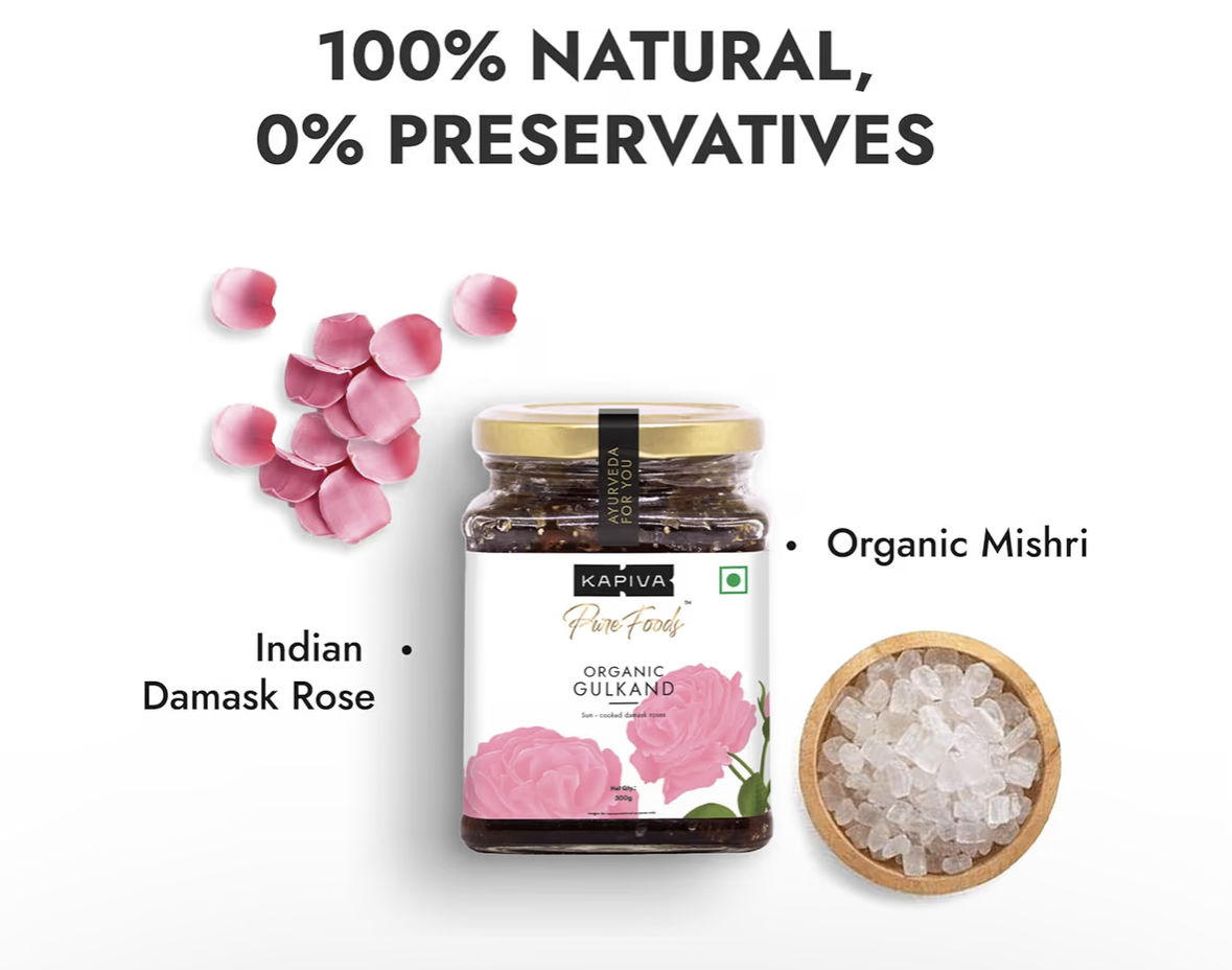 Kapiva Organic Gulkand 300gms (Rose Petal Jam) | 100% Natural | Sun-Cooked Damask Roses