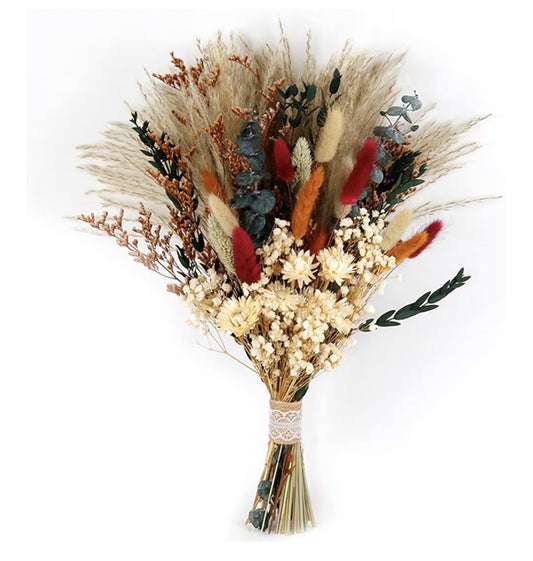 NALACAL Dried Flower Bouquet – 17" Natural Dried Pampas Grass with Bunny Tails, Eucalyptus, and Reed Grass for Fall Home Decor, Perfect for Table or Mantel Arrangements