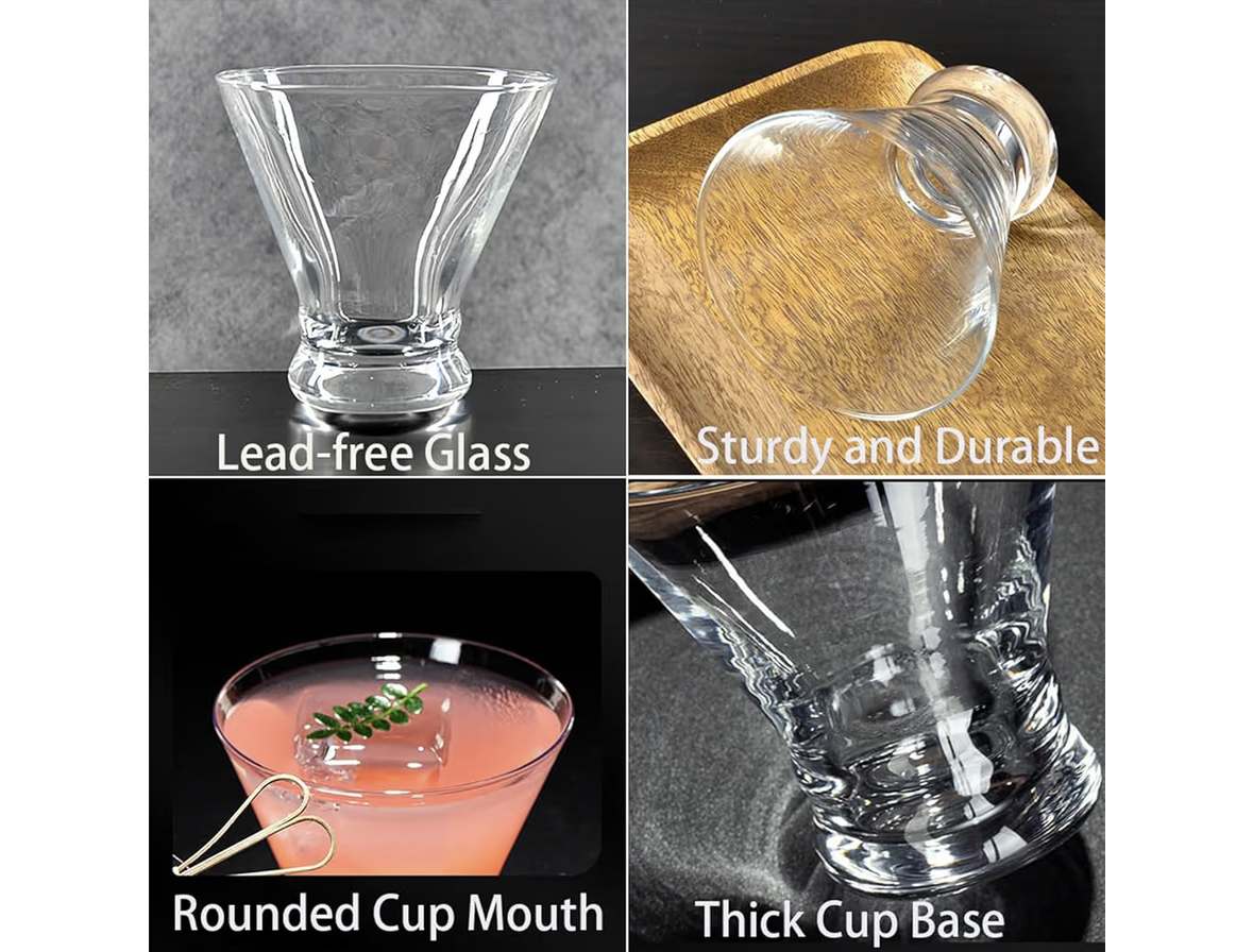 THE WHITE SHOP Martini Glasses Set of 4-8oz Stemless Martini Glasses-Set- Bar, Dessert, Wine Glasses Martini Cocktail Glasses