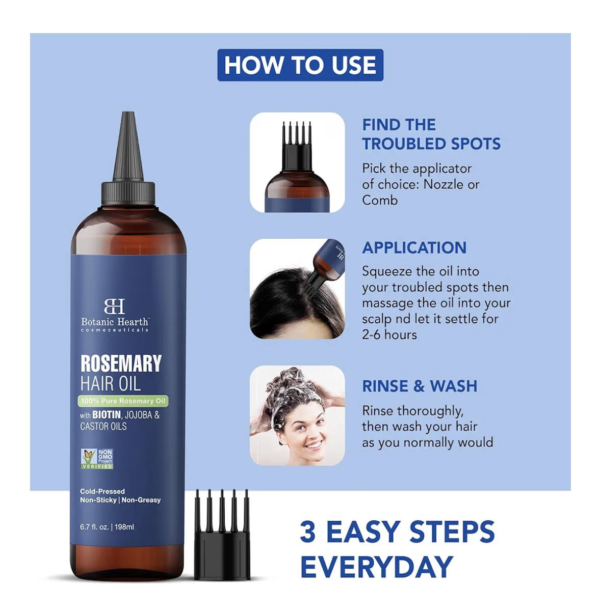 Botanic Hearth 100% Pure Rosemary Oil For Hair Growth | 198 ML | Infused With Biotin, Jojoba & castor Oil | Hair strengthening Treatment | Nourishing & Volumizing | Non GMO Verified