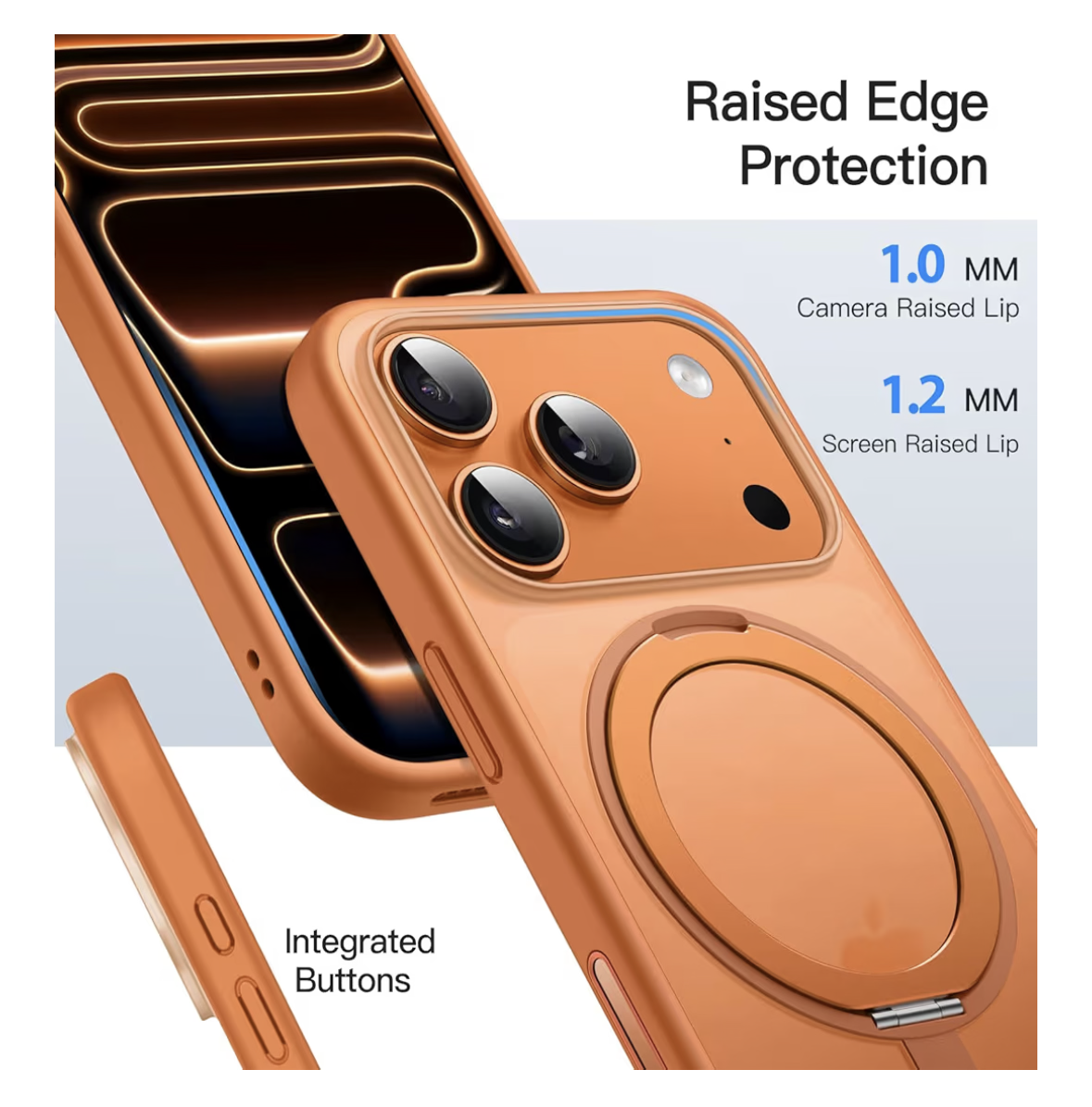 JETech 360 Degree Rotatable Ring Case for iPhone 17 Pro 6.3-Inch with Camera Control Button, Compatible with MagSafe, Slim Shockproof Phone Cover with Stand & Ring Holder (Orange)
