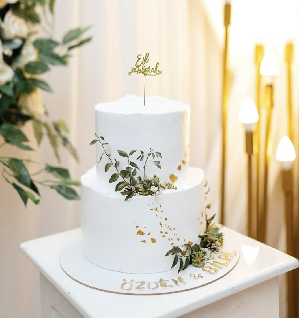 EID Mubarak Cake Topper, Beautiful Ornamental Glittery Golden Cake Topper Decorations for Eid-al-Fitr and Eid-al-Adha