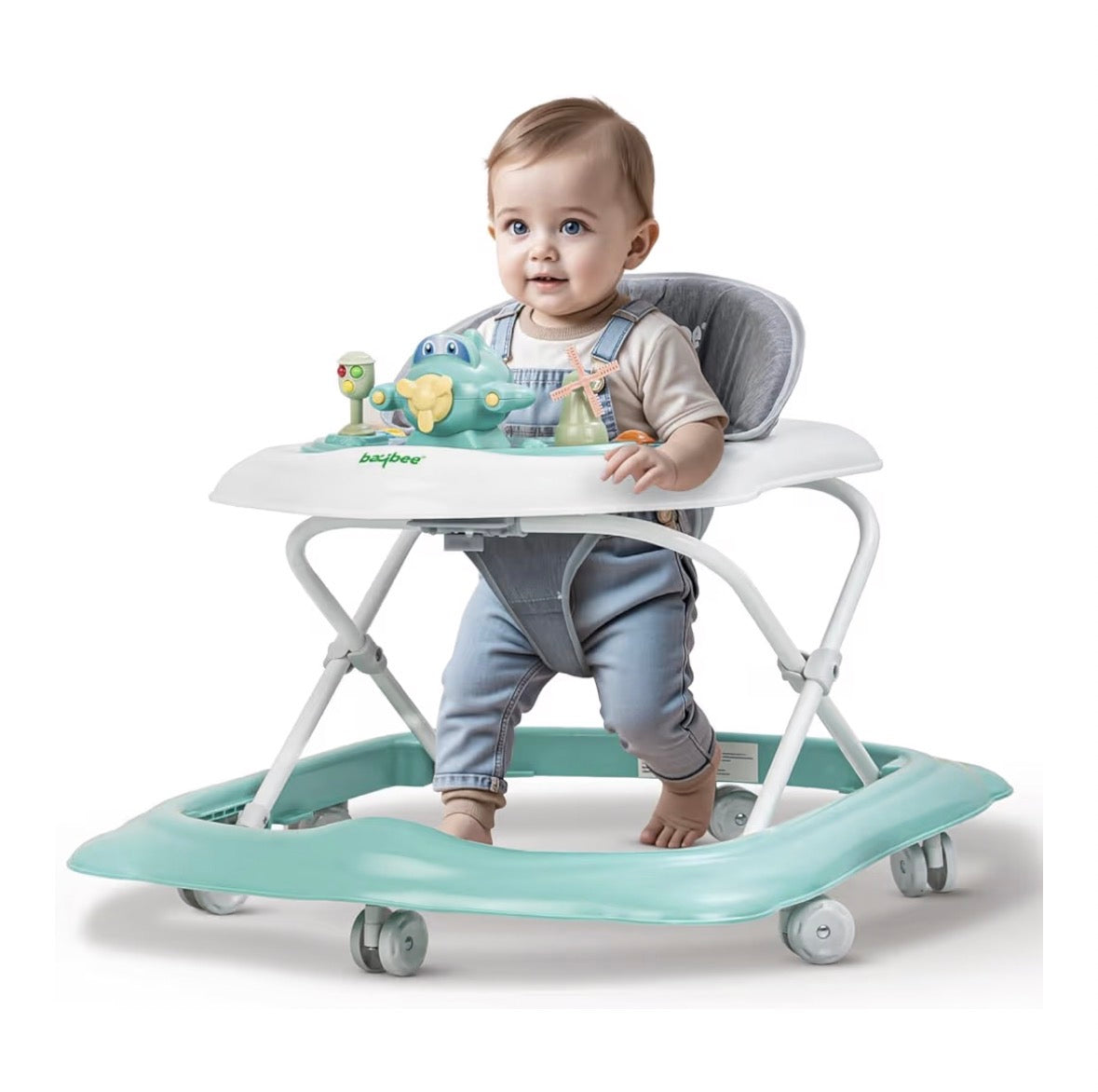 Baybee Baby Walker for Kids 6–18 Months, Adjustable Height Infant Walker with Music Toy Bar, Round Activity Walker for Toddlers, Safe Mobility Trainer for Boys & Girls (Green)