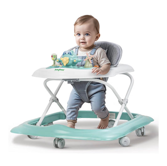 Baybee Baby Walker for Kids 6–18 Months, Adjustable Height Infant Walker with Music Toy Bar, Round Activity Walker for Toddlers, Safe Mobility Trainer for Boys & Girls (Green)
