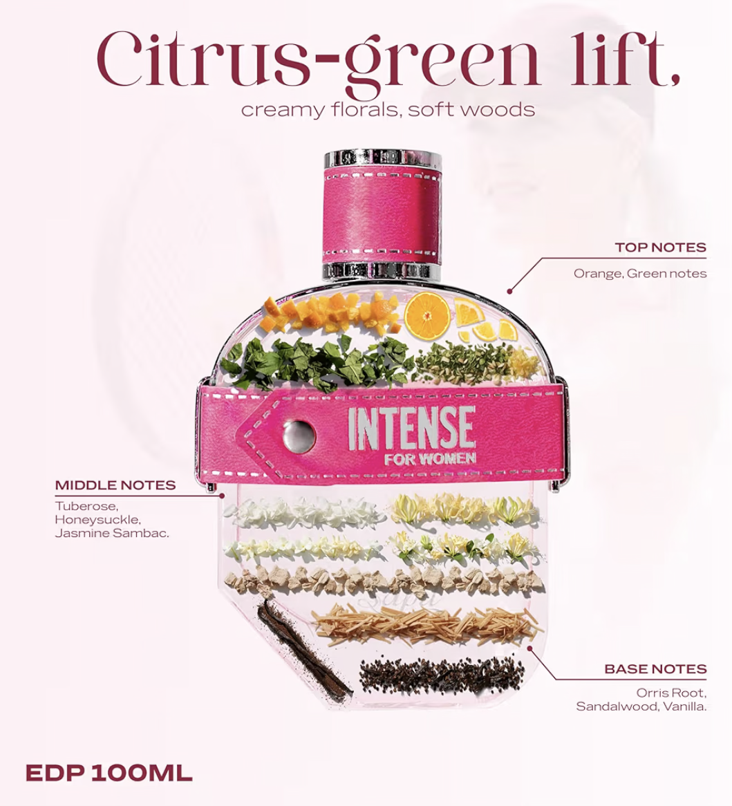 عطر سابيل إنتنس للنساء أو دو تواليت 100 مل، عطر فاخر بأسعار معقولة، عطر زهري مع نفحات عليا من البرتقال والأخضر، عطور بتركيبة جريئة للنساء