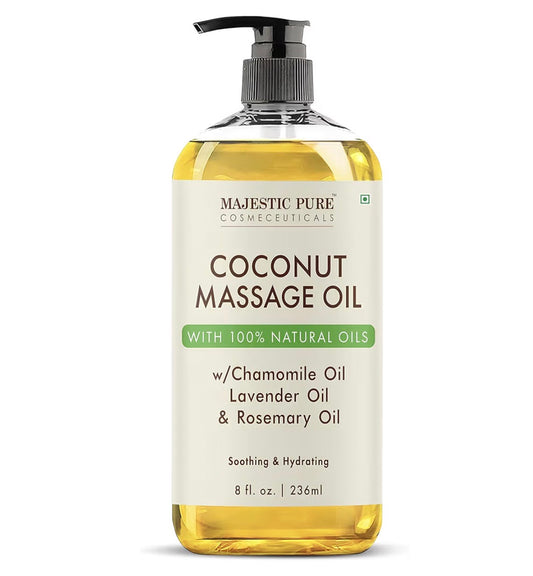 Majestic Pure Coconut Massage Oil - Huge 236ml | Ultra-Glide Formula with Soothing Aroma | Natural Oils for Massage Therapy & Pain Relief | Suitable for All Skin Types - Men & Women