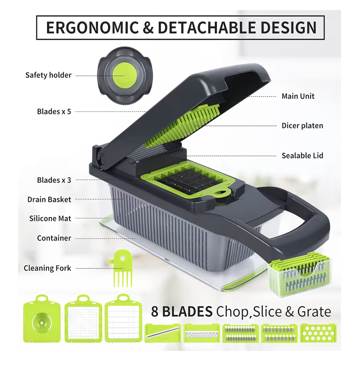 Vegetable Chopper, Onion Chopper, Mandolin Slicer,Pro 10 in 1professional food Choppermultifunctional Vegetable Chopper and Slicer, Dicing Machine, AdjustableVegetable Cutter With Container
