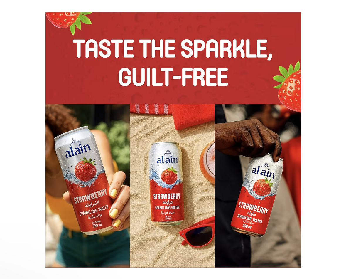 Al Ain Strawberry Sparkling Water 6x250ml Can ZERO Sugar, ZERO Calorie Strawberry Flavor