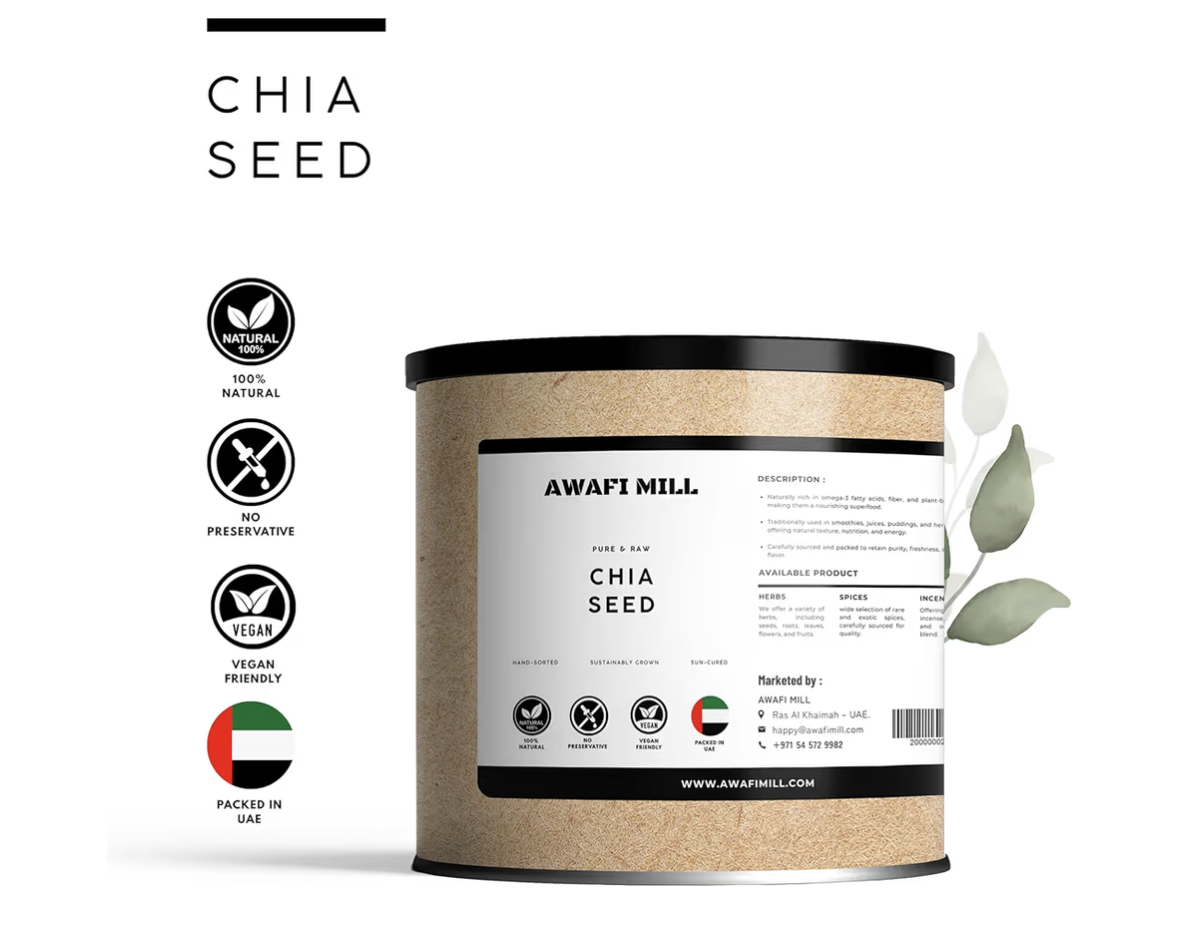 AWAFI MILL Chia Seeds | Naturally Cleaned Salvia Hispanica | Tiny, Crunchy Superfood Seeds for Culinary & Beverage Use - 500 g | 17.6 Oz