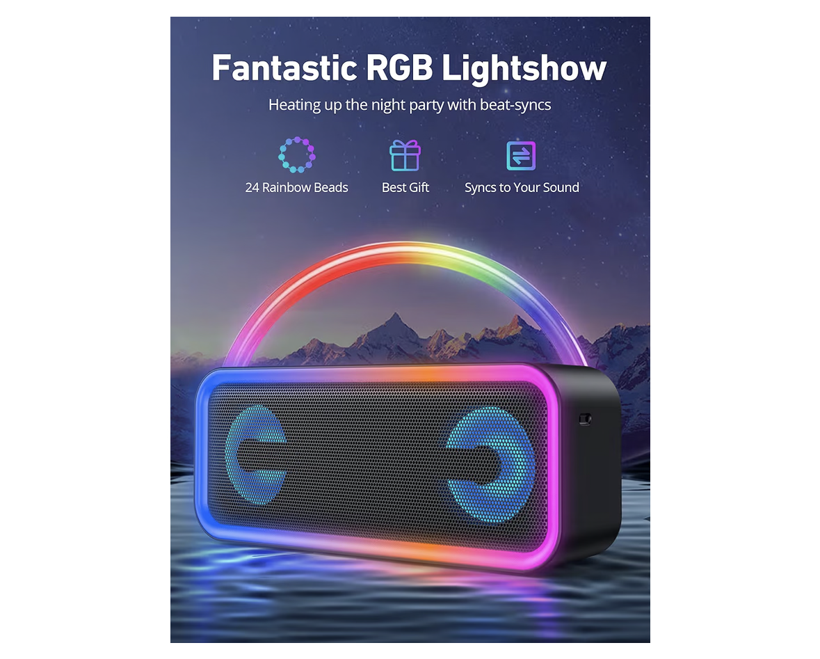 Portable Bluetooth Speaker, 20W Deep Bass Wireless Speaker with RGB Lights, IPX5 Waterproof, 18H Playtime, Bluetooth 5.3, TWS Pairing, Hi-Fi Stereo Sound for Outdoor, Travel, Beach & Party