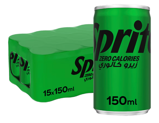 SPRITE Zero Calories, Carbonated Soft Drink, Can 150ml, Pack of 15