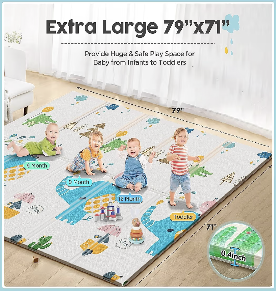 Baby Play Mat, Foldable Foam Floor Baby Crawling Mat