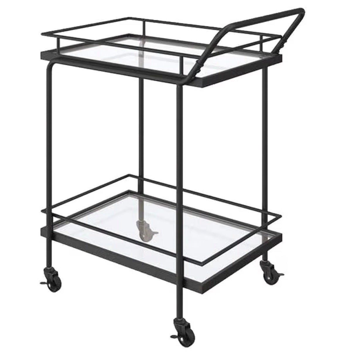 LINGWEI Premium 2-Tier Metal Bar Cart with Glass Shelves and Lockable Wheels - 1.3cm Metal Frame Elegant Serving Trolley for Home, Kitchen, Dining, Bar, and Hospitality Settings