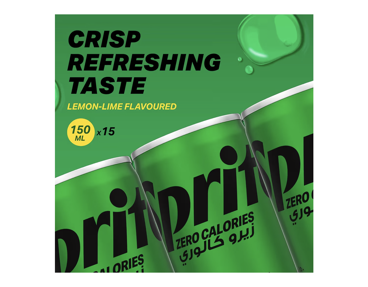 SPRITE Zero Calories, Carbonated Soft Drink, Can 150ml, Pack of 15