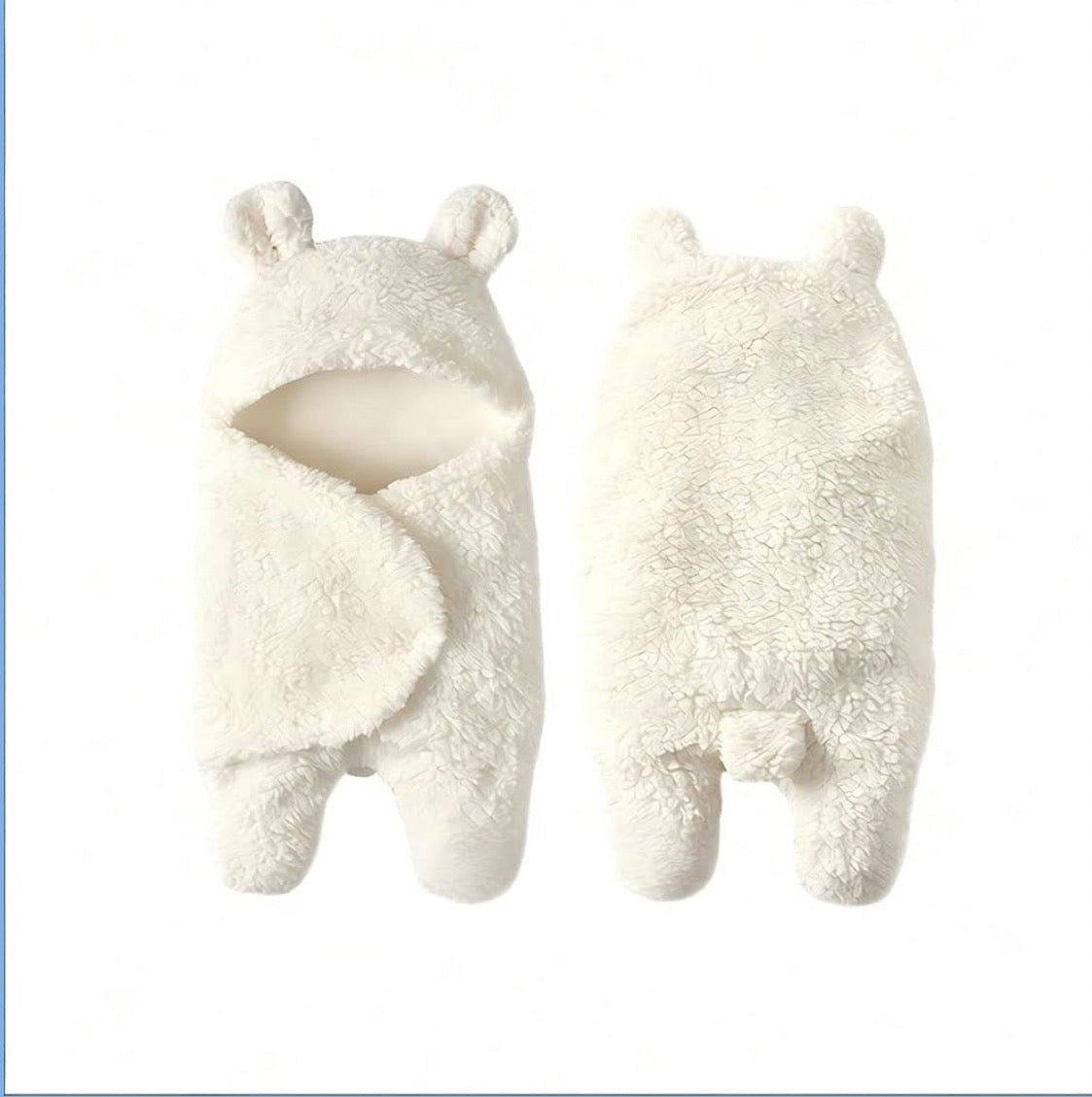 Baby Swaddle Wrap, Newborn Sleeping Bag Blanket, Bear Design with Ears, 100% Breathable Cotton, White, 0-6 Months, 68.5x61 cm