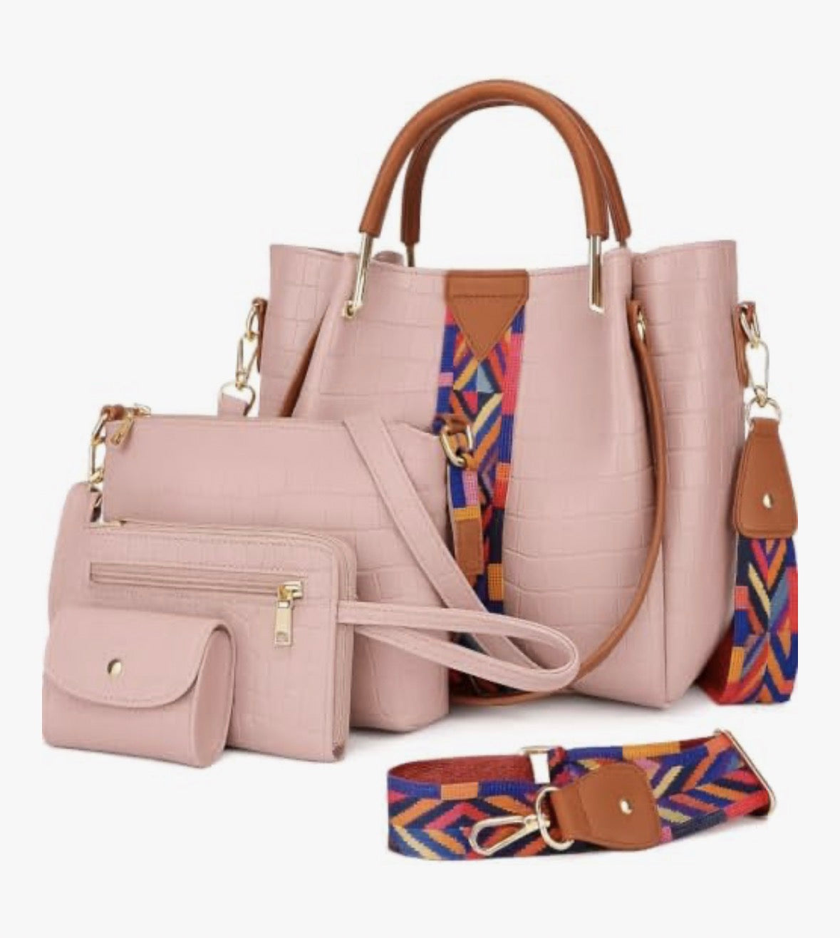 4-Piece PU Leather Handbag Set for Women – Tote, Crossbody, Clutch & Wallet | Stylish, Durable, Lightweight | Ideal for Work, Travel & Daily Use | Fashionable Ladies Shoulder Bags