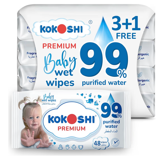 Kokoshi Baby Wet Wipes – 99% Pure Water & Vitamin E – Hypoallergenic, Alcohol-Free & Fragrance-Free – Ultra-Soft Japanese Quality – Wipes for Newborns & Sensitive Skin