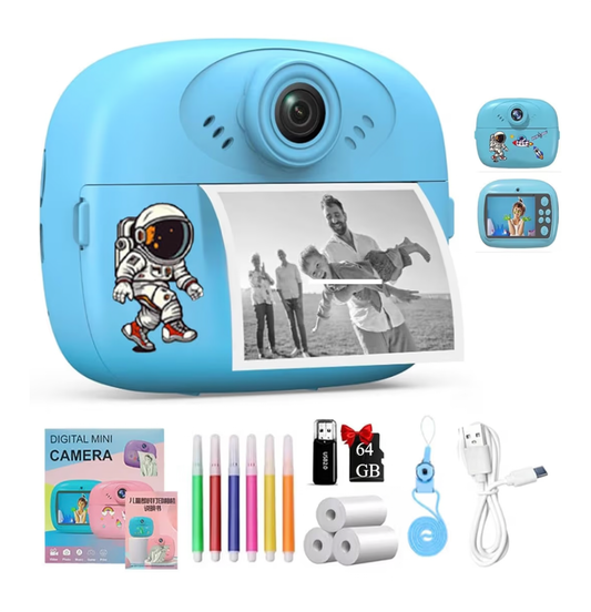 Instant Print Camera for Kids, 1080P HD Instant Print Photo with 3 Rolls Photo Paper & 5 Color Pens & DIY Graffiti, Birthday Gifts for Boys Girls (Blue(Astronaut))
