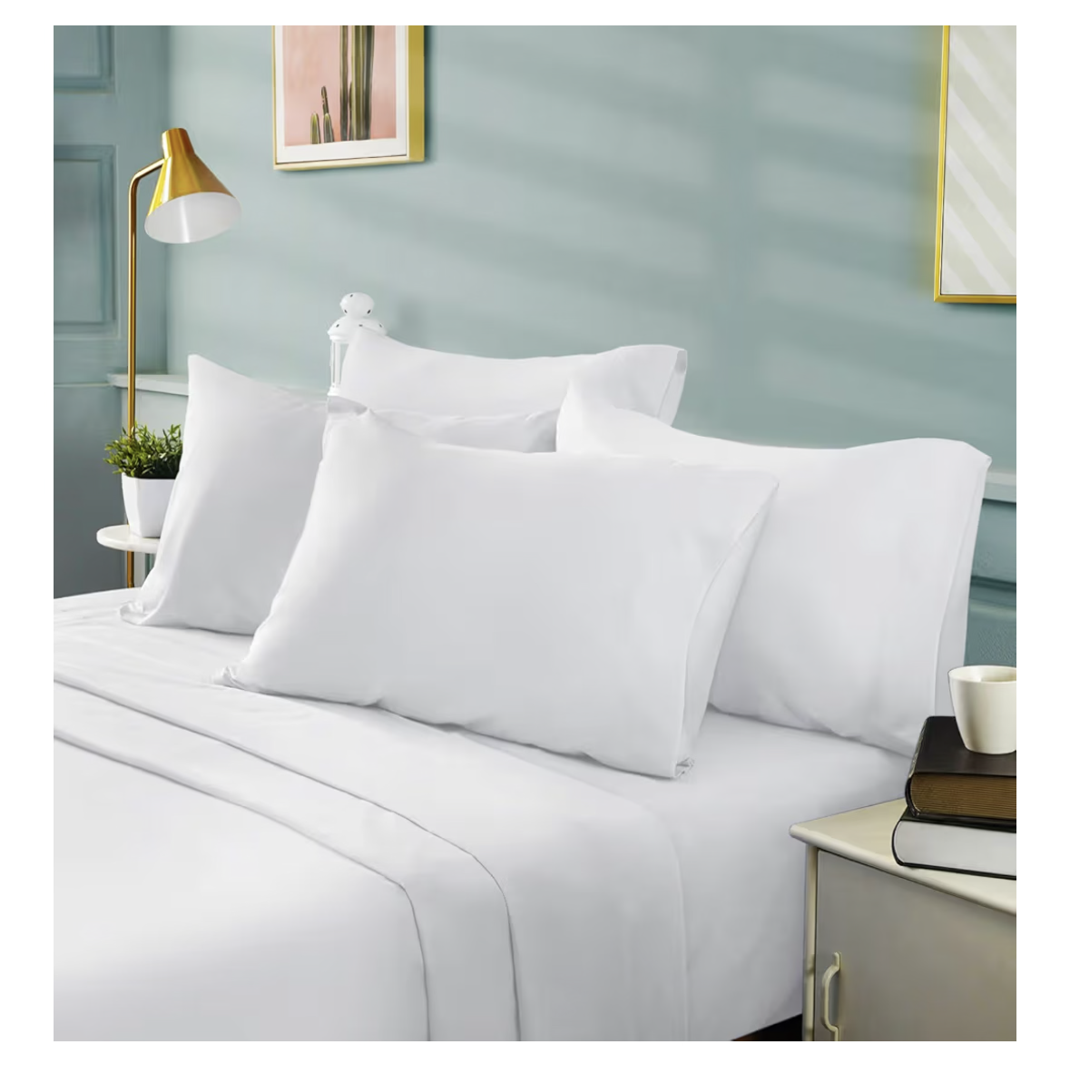 BYSURE Hotel Luxury Bed Sheets Set 6 Piece(Queen, White) - Super Soft 1800 Thread Count 100% Microfiber Sheets with Deep Pockets, Wrinkle & Fade Resistant
