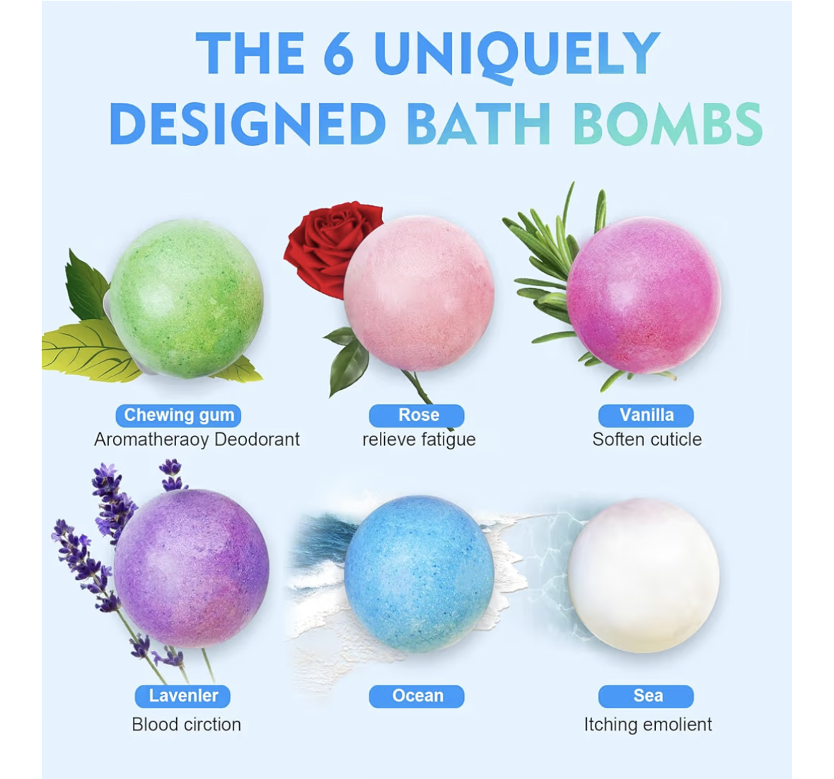 SKY-TOUCH Bath Bombs Gift 6 Pack, Large Organic & Natural Essential Oil Handmade Set Moisturize Dry Skin