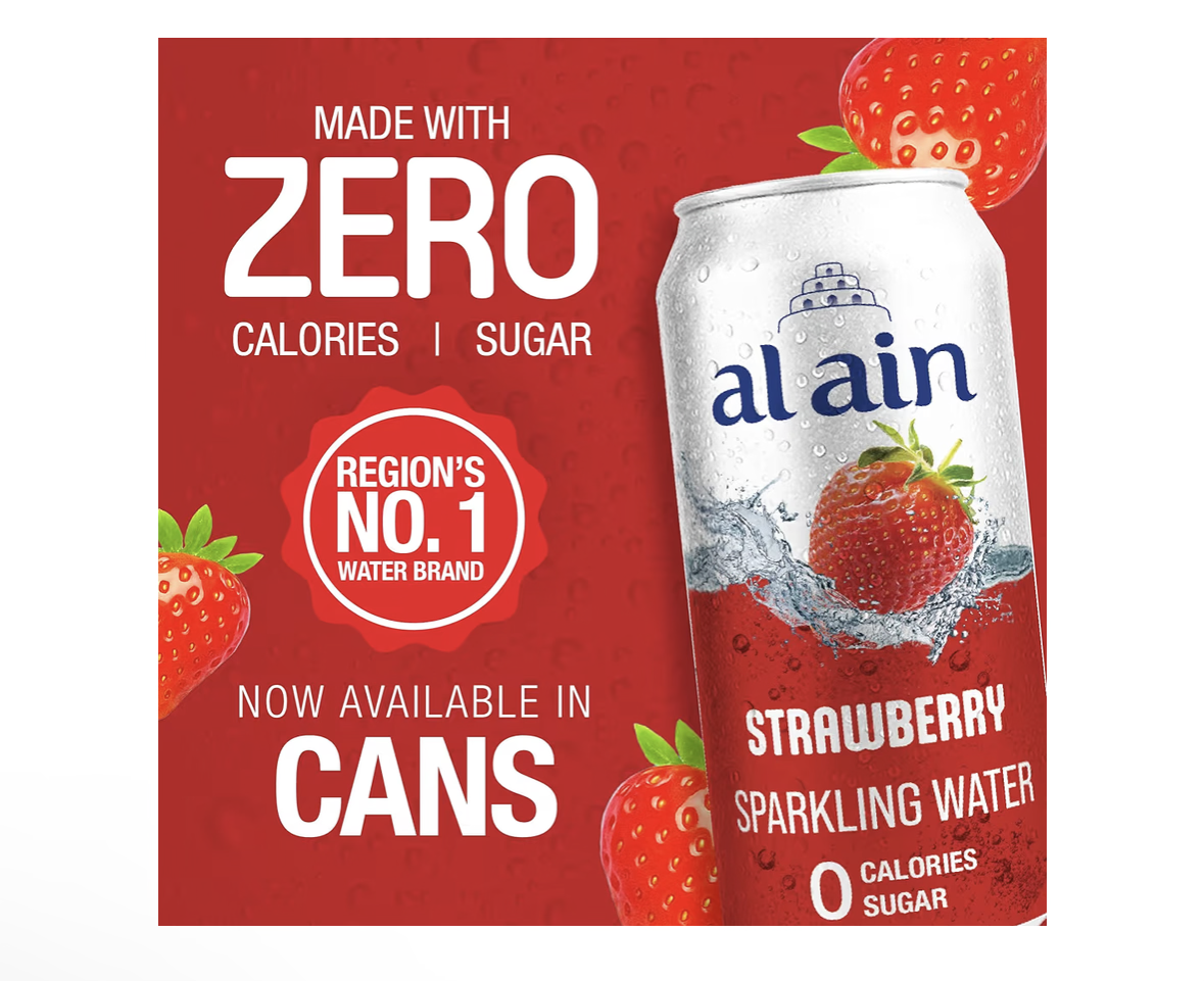 Al Ain Strawberry Sparkling Water 6x250ml Can ZERO Sugar, ZERO Calorie Strawberry Flavor
