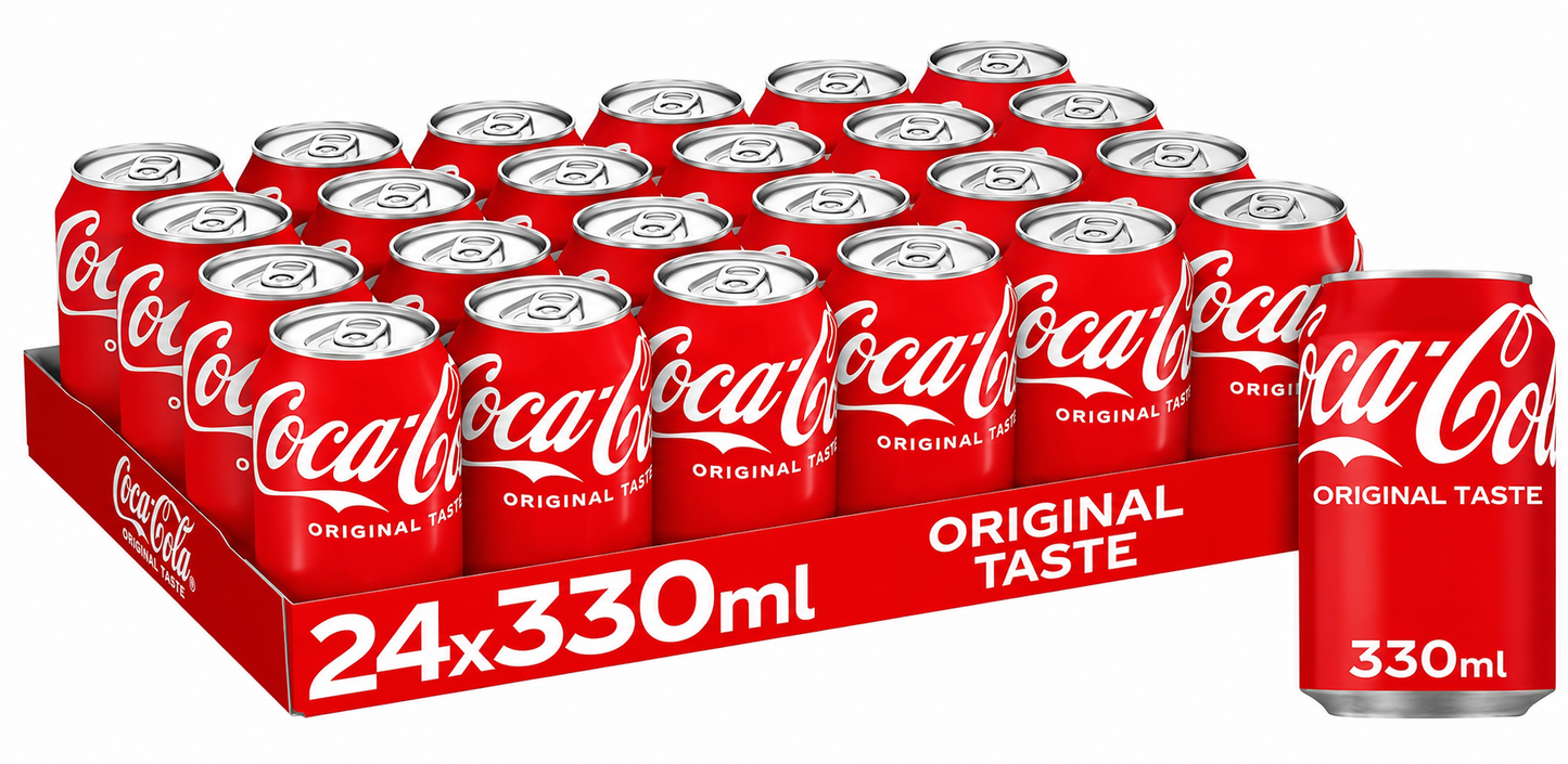 Coca-Cola Original Taste, Pack of 24 Cans x330 ml, Crisp Coke Soft Drinks, Serve Cola Drinks Ice Cold for Maximum Refreshment