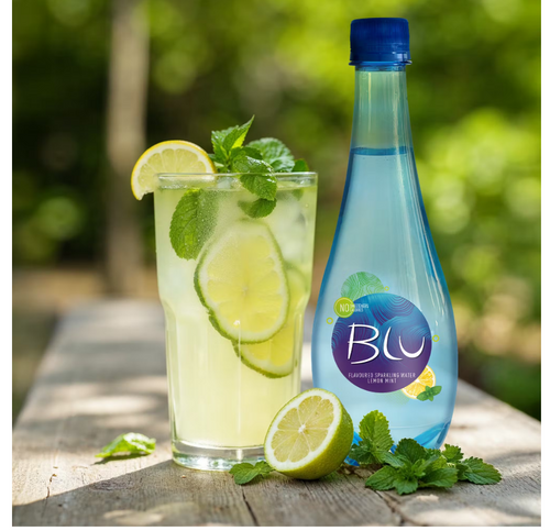 Oasis Blu Sparkling Lemon & Mint Water, No Added Sugar, Zero Calaroies, 500ML Pack Of 6 Bottles