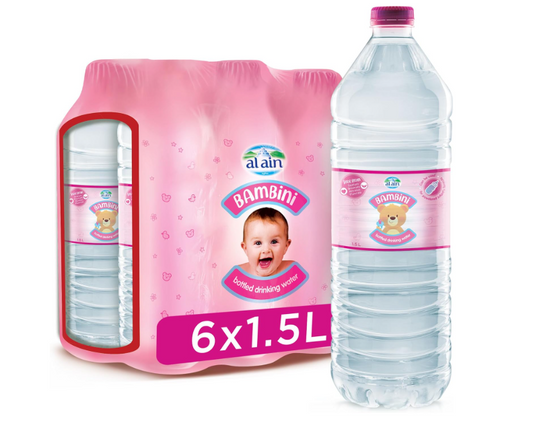 Al Ain Water Bambini, 1.5L Water, Pack of 6, Food Preparation Bottled Water, Ready to Use, Formulated Especially for Babies