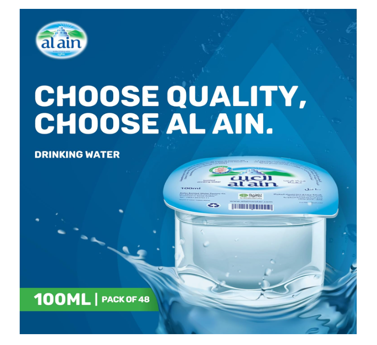 Al Ain Water 100ml Pack of 48, Low Sodium Water, Balanced Mineral Composition Nourishing Al Ain