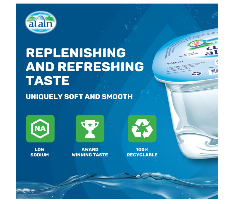 Al Ain Water 100ml Pack of 48, Low Sodium Water, Balanced Mineral Composition Nourishing Al Ain