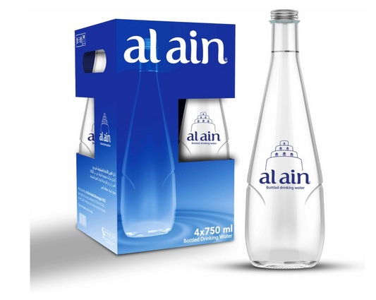 Al Ain Still Water 750ml, Pack of 4, Low Sodium Glass Bottled Water, Contemporary and Elegant Al Ain Water Bottles