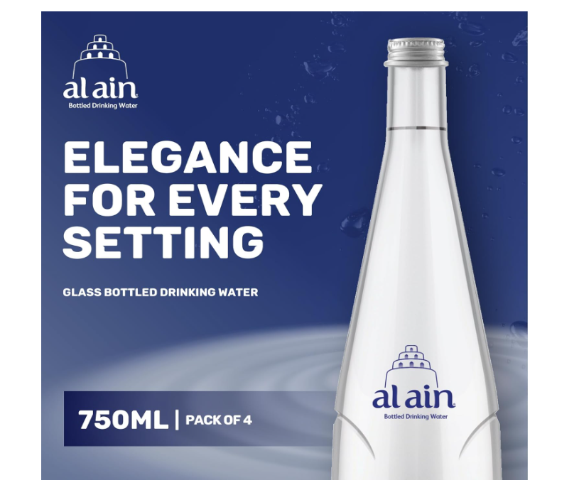 Al Ain Still Water 750ml, Pack of 4, Low Sodium Glass Bottled Water, Contemporary and Elegant Al Ain Water Bottles