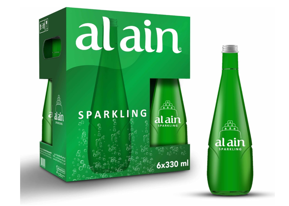 Al Ain Sparkling Water 330ml, Pack of 6, Sparkling Water in a Contemporary and Elegant Glass, Al Ain Water Reusable Bottles