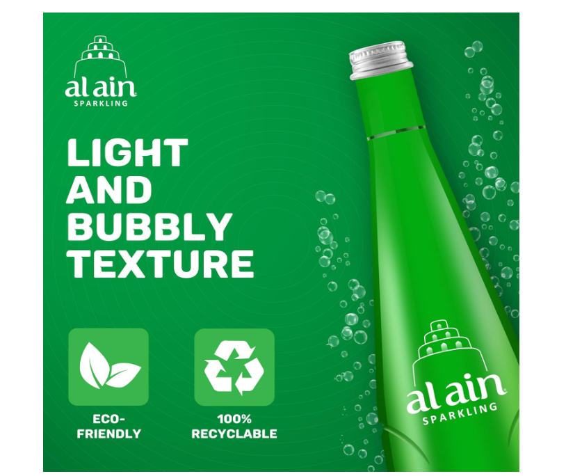 Al Ain Sparkling Water 330ml, Pack of 6, Sparkling Water in a Contemporary and Elegant Glass, Al Ain Water Reusable Bottles