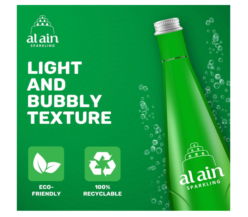 Al Ain Sparkling water 750ml, Pack of 4, Sparkling Water in a Contemporary and Elegant Glass, Al Ain water Reusable Bottles