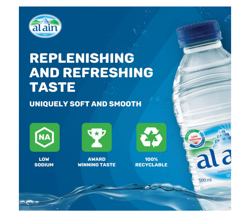 Al Ain Mineral Water, 500ml, Pack of 24, Low Sodium, Balanced Minerals, Bottle