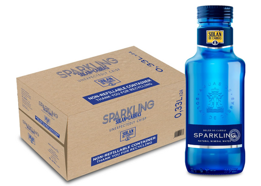 Solan de Cabras Premium Sparkling Mineral Water 330ml x 24 | Refreshing Bubbles | Glass Bottles | Pure & Natural Magnesium | I al for Dining, Celebrations, and Refreshing Drinks