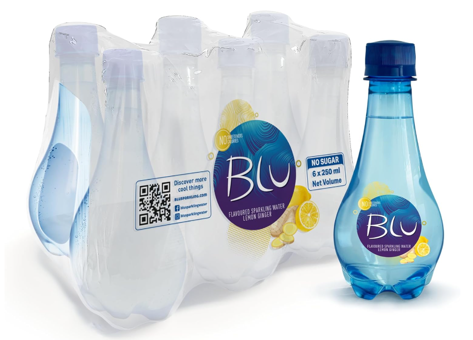 Blu Sparkling Ginger Lemon water, No Added Sugar, Zero Calaroies, 250 ML Pack Of 6