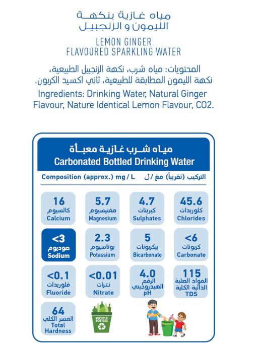 Blu Sparkling Ginger Lemon water, No Added Sugar, Zero Calaroies, 250 ML Pack Of 6