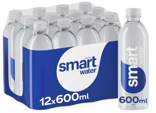 Smart Water, Pack of 12x600ml, Purified Water, Electrolyte Infused for Taste Drinking Water, Sleek Bottled Water