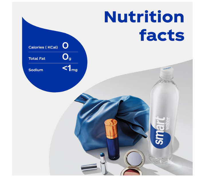 Smart Water, Pack of 12x600ml, Purified Water, Electrolyte Infused for Taste Drinking Water, Sleek Bottled Water