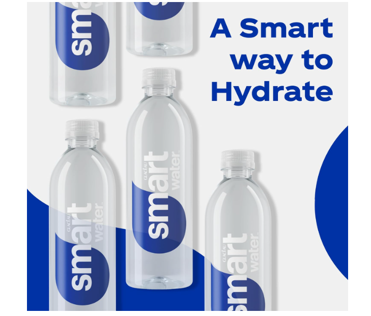 Smart Water, Pack of 12x600ml, Purified Water, Electrolyte Infused for Taste Drinking Water, Sleek Bottled Water