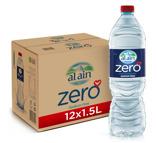 Al Ain Zero, 1.5L Sodium-Free Water, Pack of 12, pH Neutral Bottled Water
