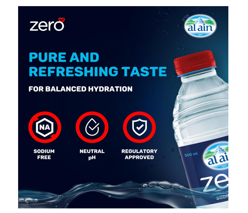 Al Ain Zero, 500ml, Pack of 24, Zero Sodium, Pure Refreshing, pH Neutral Bottled Water