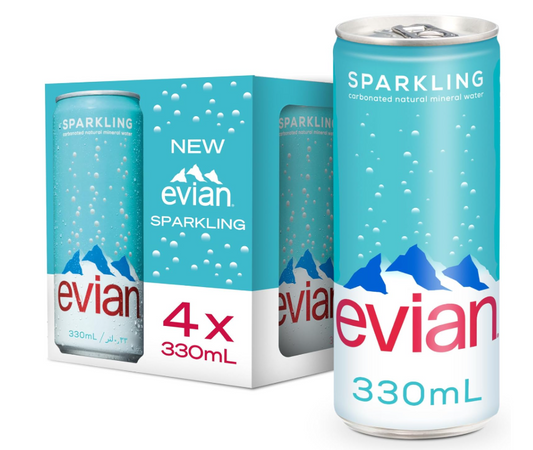 Evian Sparkling Water Cans 4x330ml, Awaken Your Senses with Evian Sparkling Water, Sparkling Drinking Water for Maximum Hydration