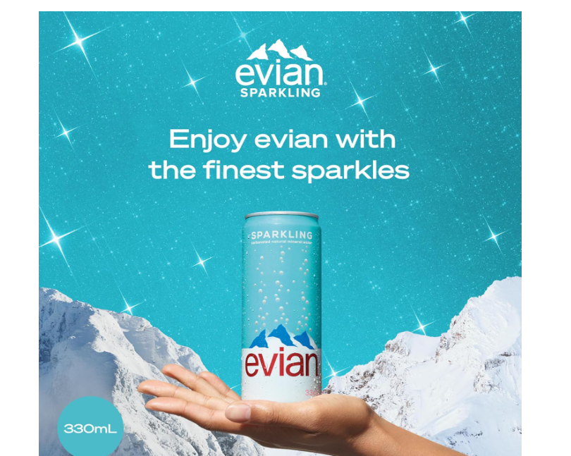 Evian Sparkling Water Cans 4x330ml, Awaken Your Senses with Evian Sparkling Water, Sparkling Drinking Water for Maximum Hydration